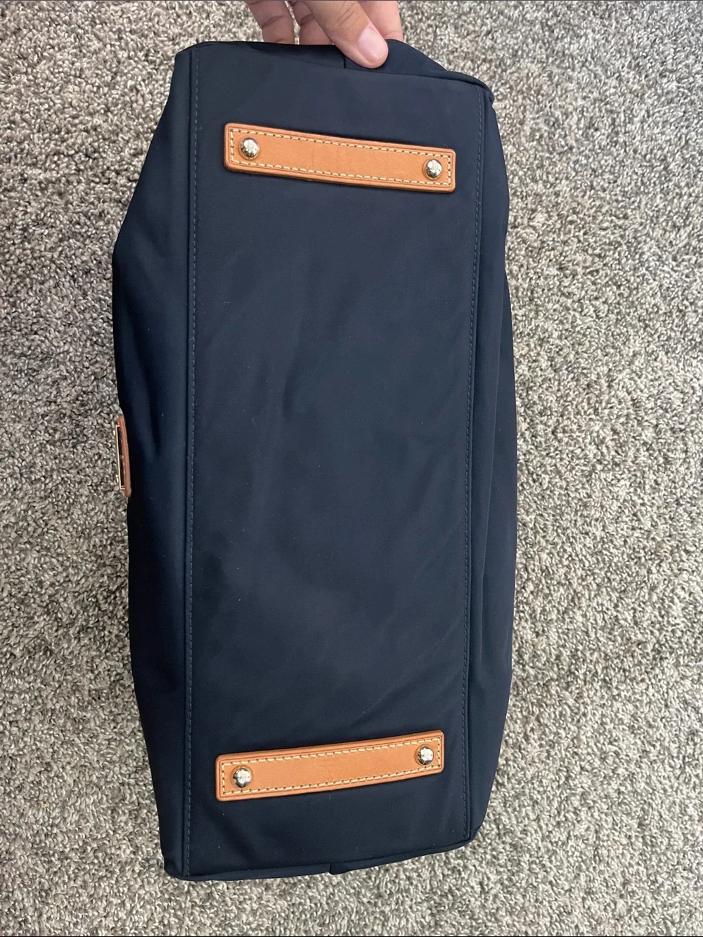 Dooney & Bourke Navy Blue Nylon Hobo Shoulder Bag W/ Brown Leather Trim Tassel